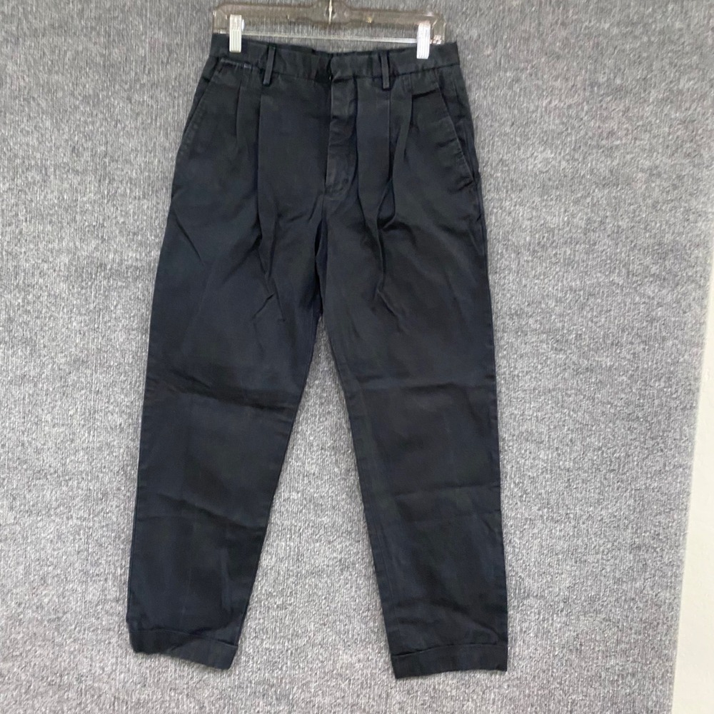 Ermenegildo Zegna Mens Black Pleated Cotton Trousers Cuffed Pants UV104 TP31 46